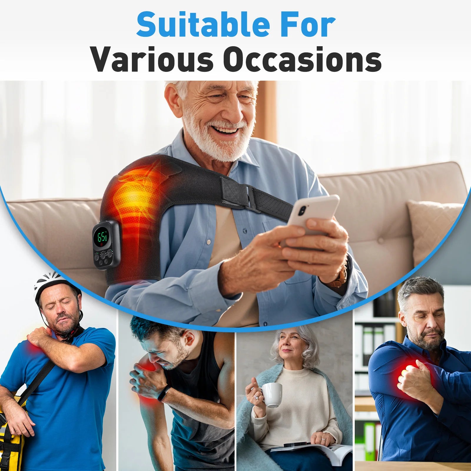 Electric Shoulder Brace for Men & Women, Shoulder Heated Pad Support Mobile Control, Joint Tendonitis Promote Blood Circulation